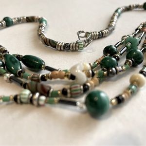 Beautiful Malachite Stone and Bead multi strand necklace.